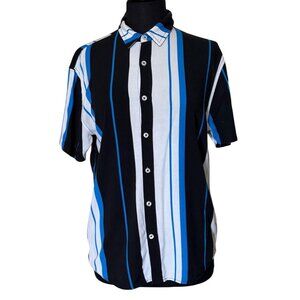 Guess Los Angeles Men's Black & Blue Striped Button-Down Casual Shirt Size S